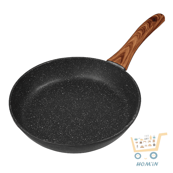 Poêle antiadhésive Senstan 28 cm effet pierre – Manche imitation bois