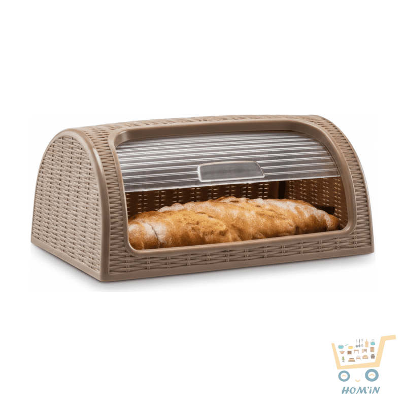 Boîte à Pain Rétro Style Rotin – Conserve la Fraîcheur | Porte Coulissante | Design Beige