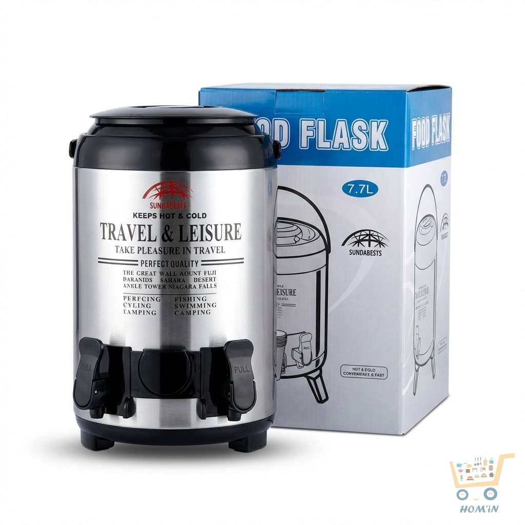 Distributeur de Boissons Isotherme Inox 7.7L - Thermos Grande Capacité Chaud & Froid